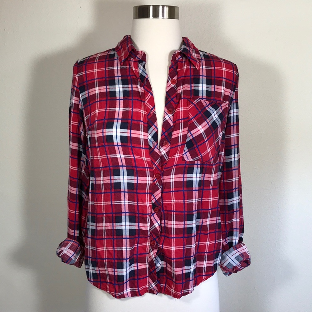 Prototype plaid woven button front size Medium